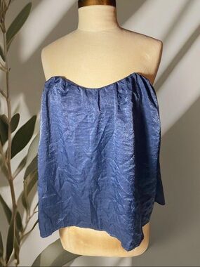 Miami Navy Blue Strapless Satin Blouse with Open Back
